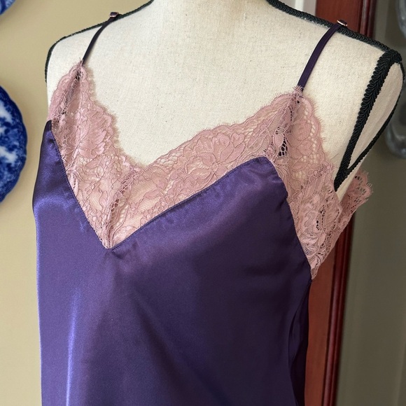Linea Donatella | Purple Satin V-Neck Cami with Pink Lace Trim, Size S - Picture 2 of 8